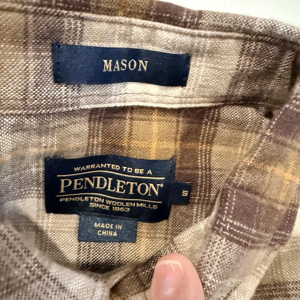 Pendleton Mason Shirt Mens S Brown Plaid Cotton Flannel Button Front lodge camp - Picture 5 of 12